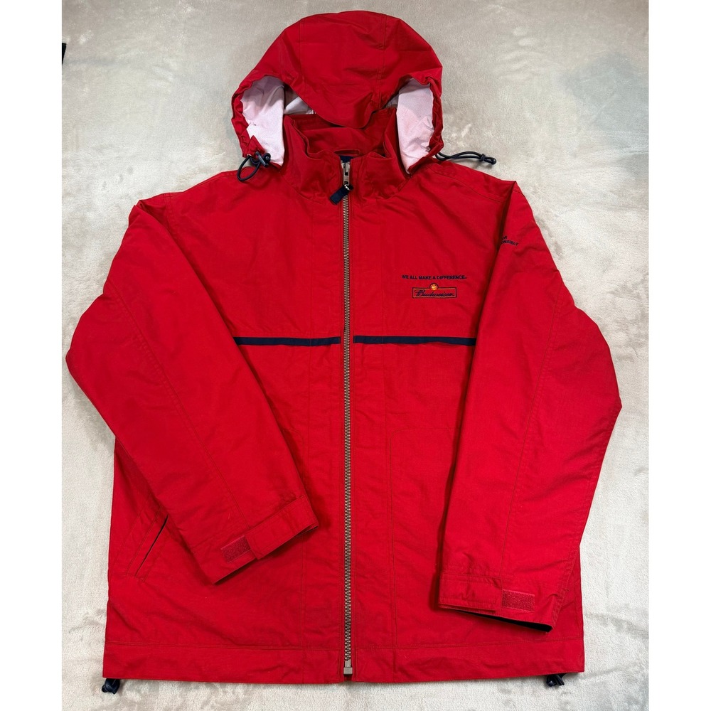 Vintage Gear For Sports Mens Jacket Budweiser Red Hooded Windbreaker Medium‎